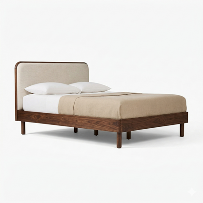 ADOUER WOOD Modern Scandi Solid Wood Bed Frame – Minimalist Upholstered Headboard