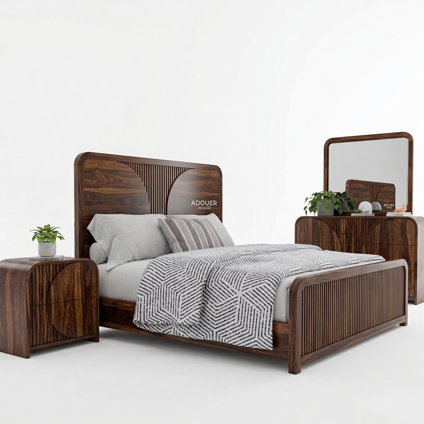 ADOUER WOOD Premium Sheesham Wood Bed| Modern Fluted Design