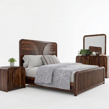ADOUER WOOD Premium Sheesham Wood Bed| Modern Fluted Design