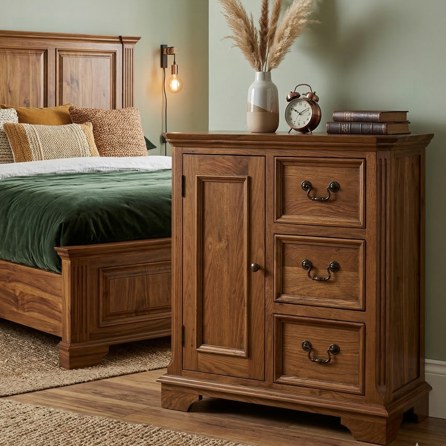 ADOUER WOOD Solid Oak Small Sideboard with 3 Drawers and 1 Door Cupboard