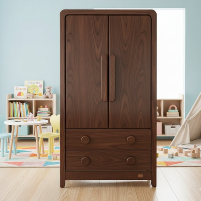 ADOUER WOOD  Solid Wood Modern 2-Door Children’s Armoire with Drawers - Two-Tone Wood
