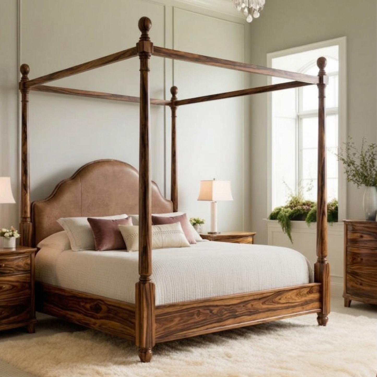ADOUER WOOOD Heritage Sheesham Solid Wood Four-Poster Bed