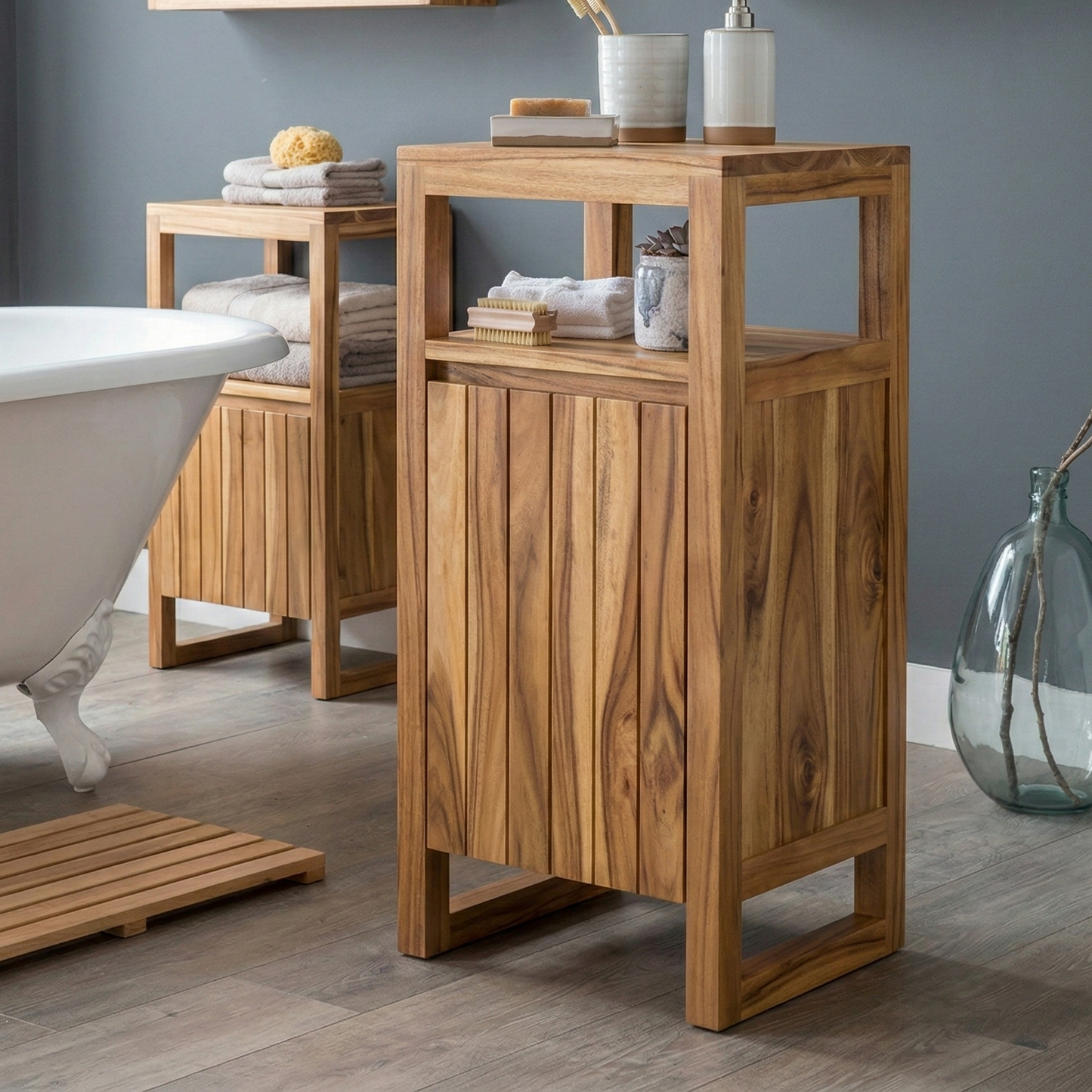 ADOUER WOOD Solid Acacia Wood Bathroom Floor Cabinet – Slim Freestanding Storage