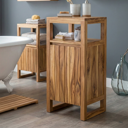ADOUER WOOD Solid Acacia Wood Bathroom Floor Cabinet – Slim Freestanding Storage