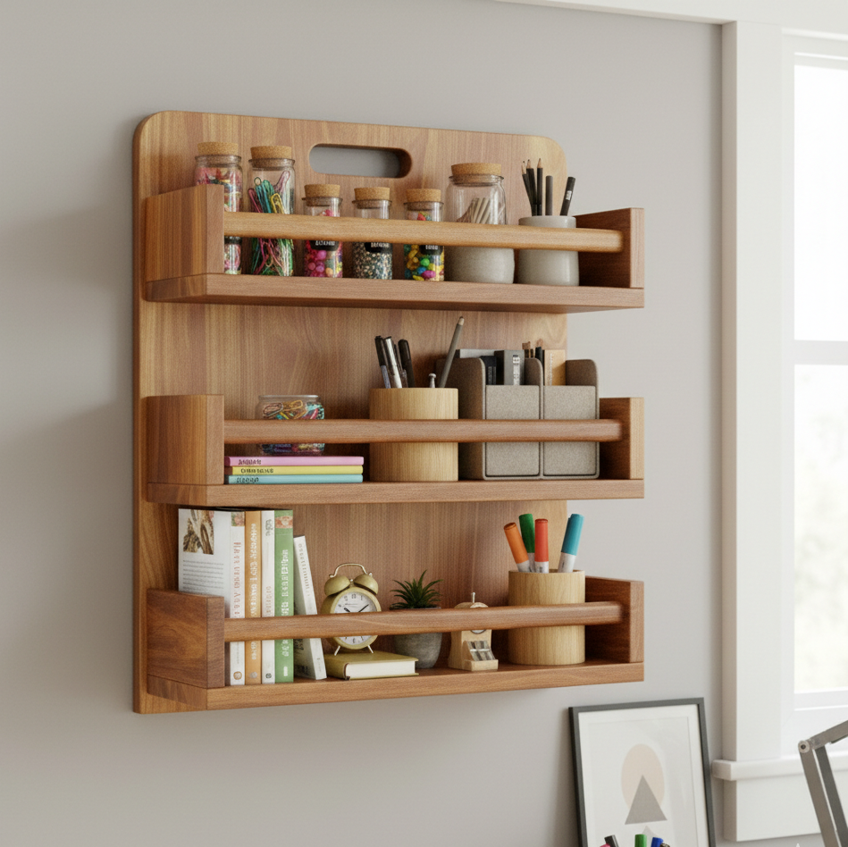 The Culinary Wall Station: Solid Wood 3-Shelf Kitchen Organizer & Bathroom Shelves