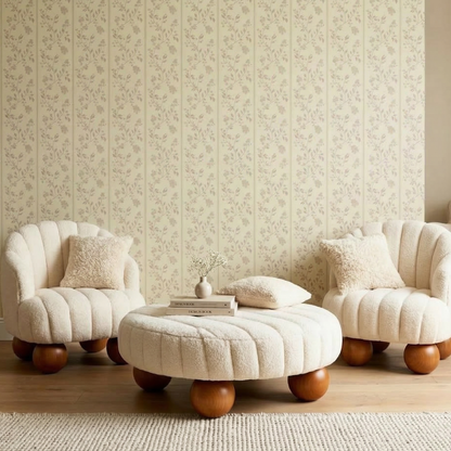 ADOUER WOOD Handcrafted Bouclé Round Ottoman – Ribbed Channel Tufted Coffee Table