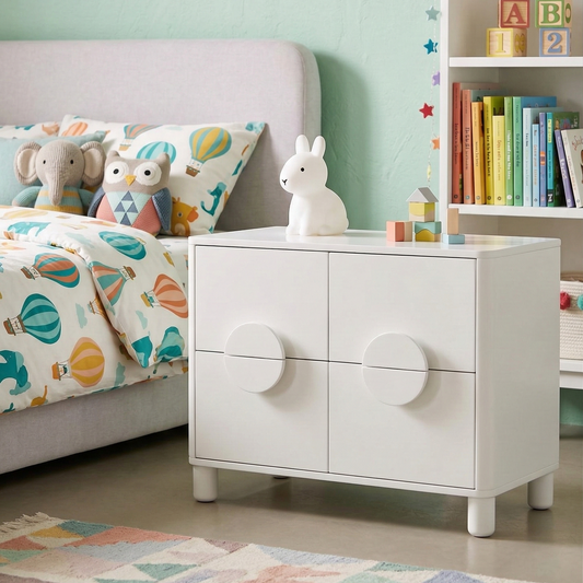 Adouer Wood Handcrafted Acacia Wood Bedside Table with Circular Integrated Pulls