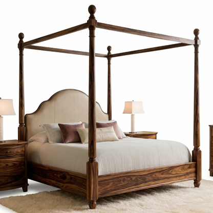 ADOUER WOOOD Heritage Sheesham Solid Wood Four-Poster Bed