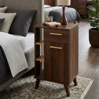 ADOUER WOOD Mid-Century Modern Sideboard Cabinet And Bedside Table