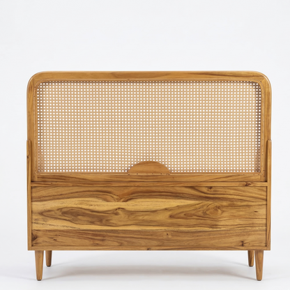 ADOUER WOOD Mid-Century Modern Rattan Entryway Bench with Integrated Shoe Storage