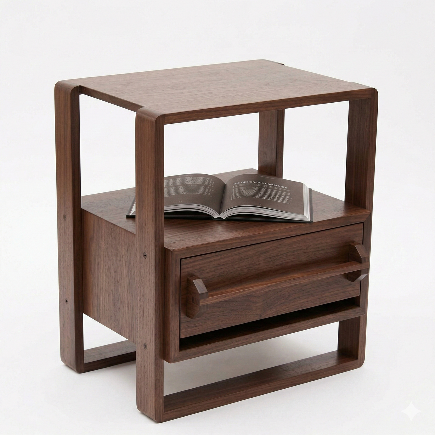 ADOUER WOOD Japandi Style Bedside Table with Open Storage Shelf