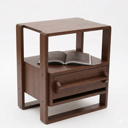 ADOUER WOOD Japandi Style Bedside Table with Open Storage Shelf