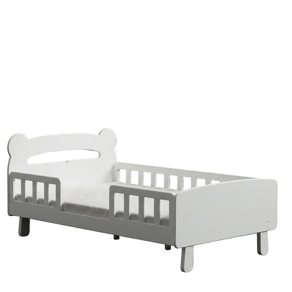 ADOUER WOOD Solid Wood Bear-Shaped Toddler Bed with Safety Guardrails