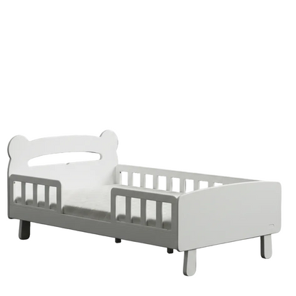 ADOUER WOOD Solid Wood Bear-Shaped Toddler Bed with Safety Guardrails