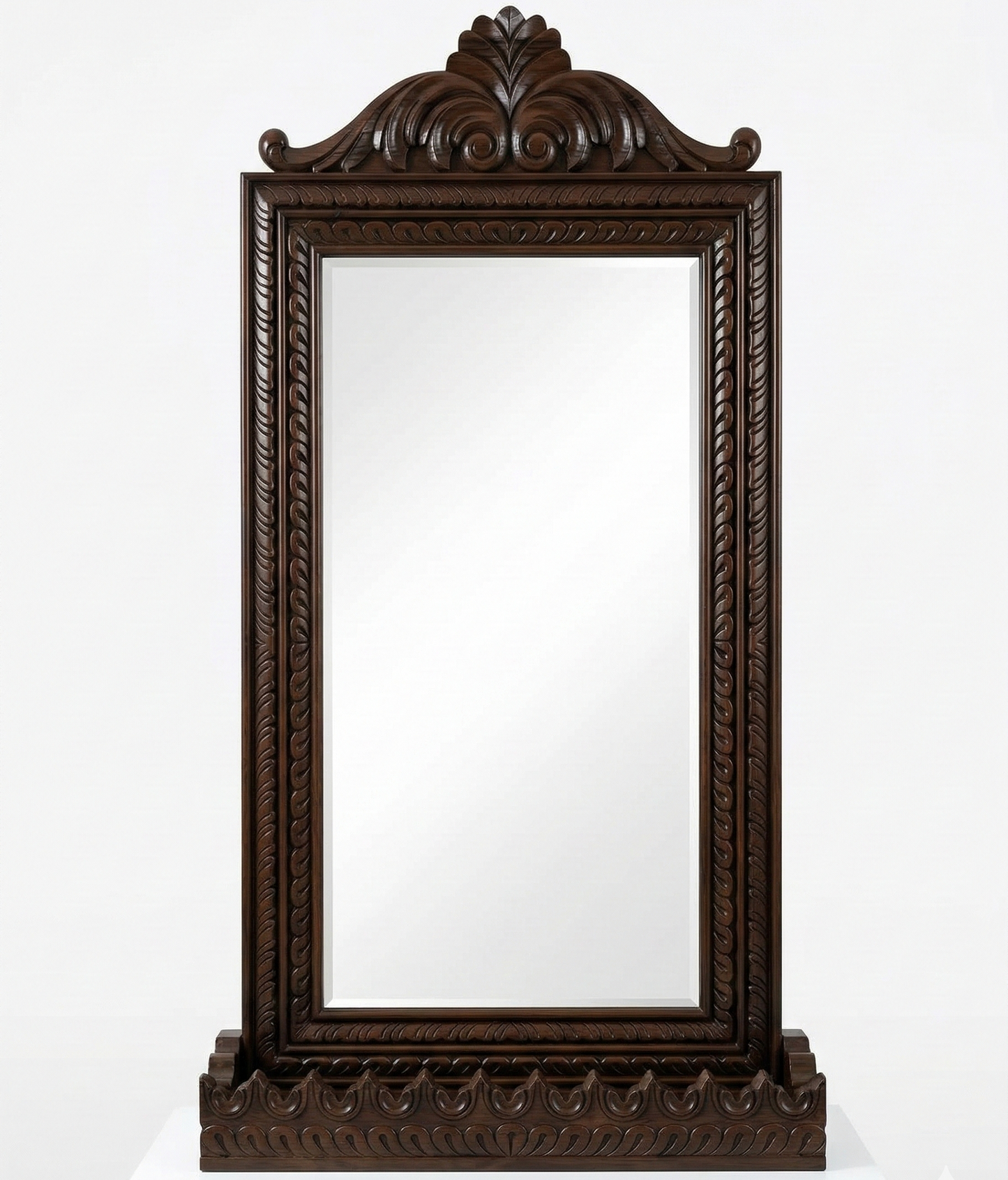 ADOUER WOOD Hand-Carved Solid Wood Full-Length Mirror with Built-in Display Shelf