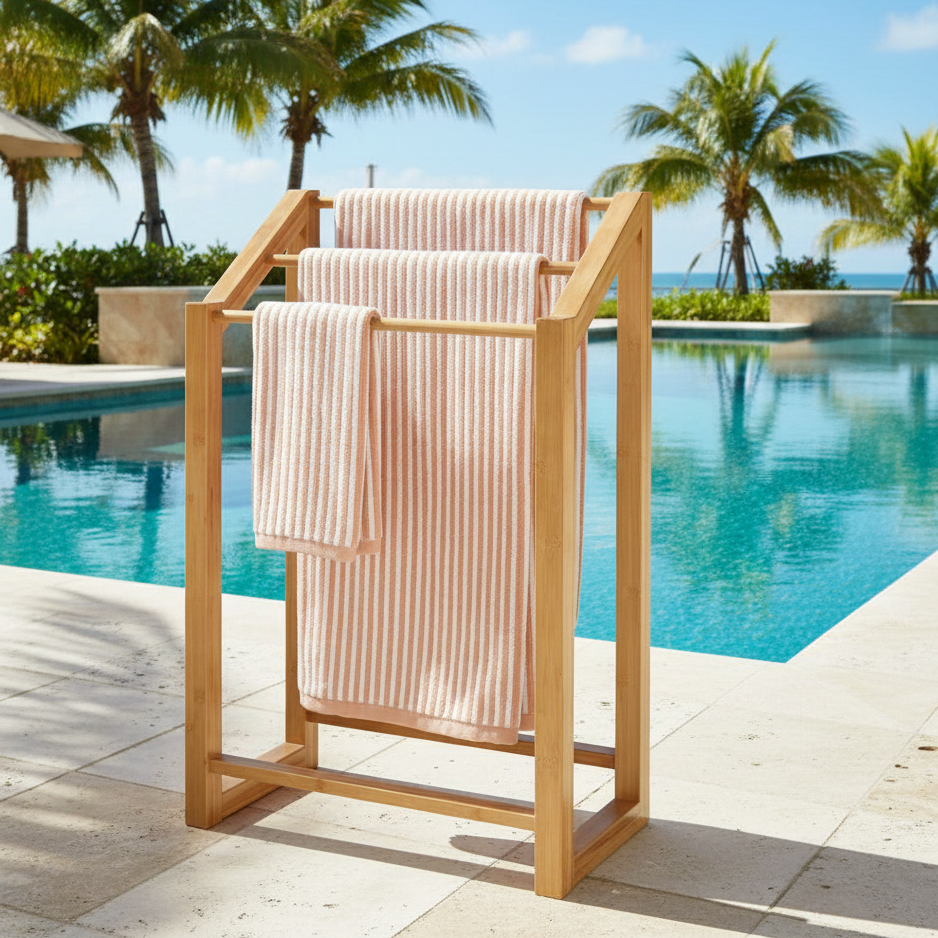 ADOUER WOOD 3-Tier Freestanding Towel Rack - Modern Wood Bathroom Floor Stand with Drying Rails for Bath Towels, Hand Towels & Washcloths