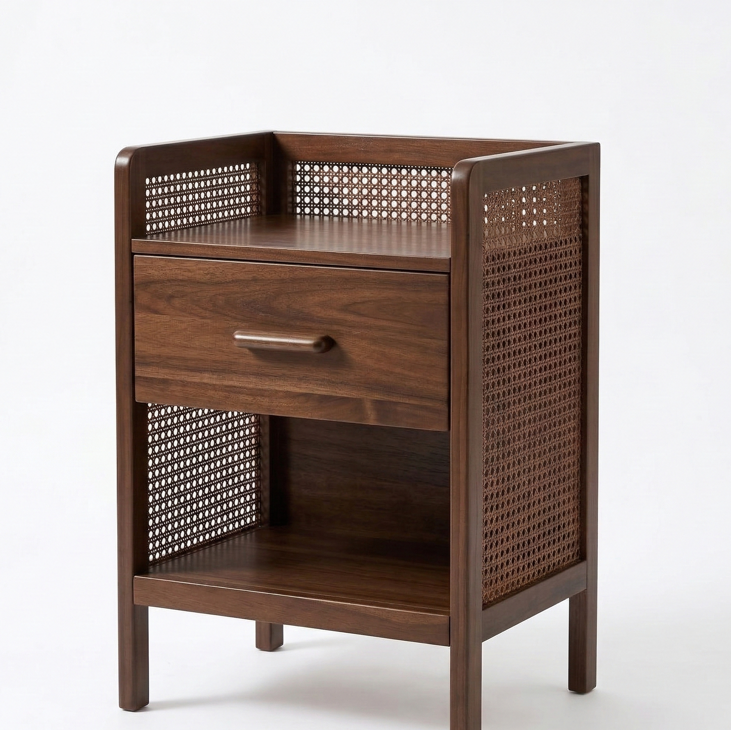 ADOUER WOOD Mid-Century Modern Bedside Table with Drawer & Open Shelf