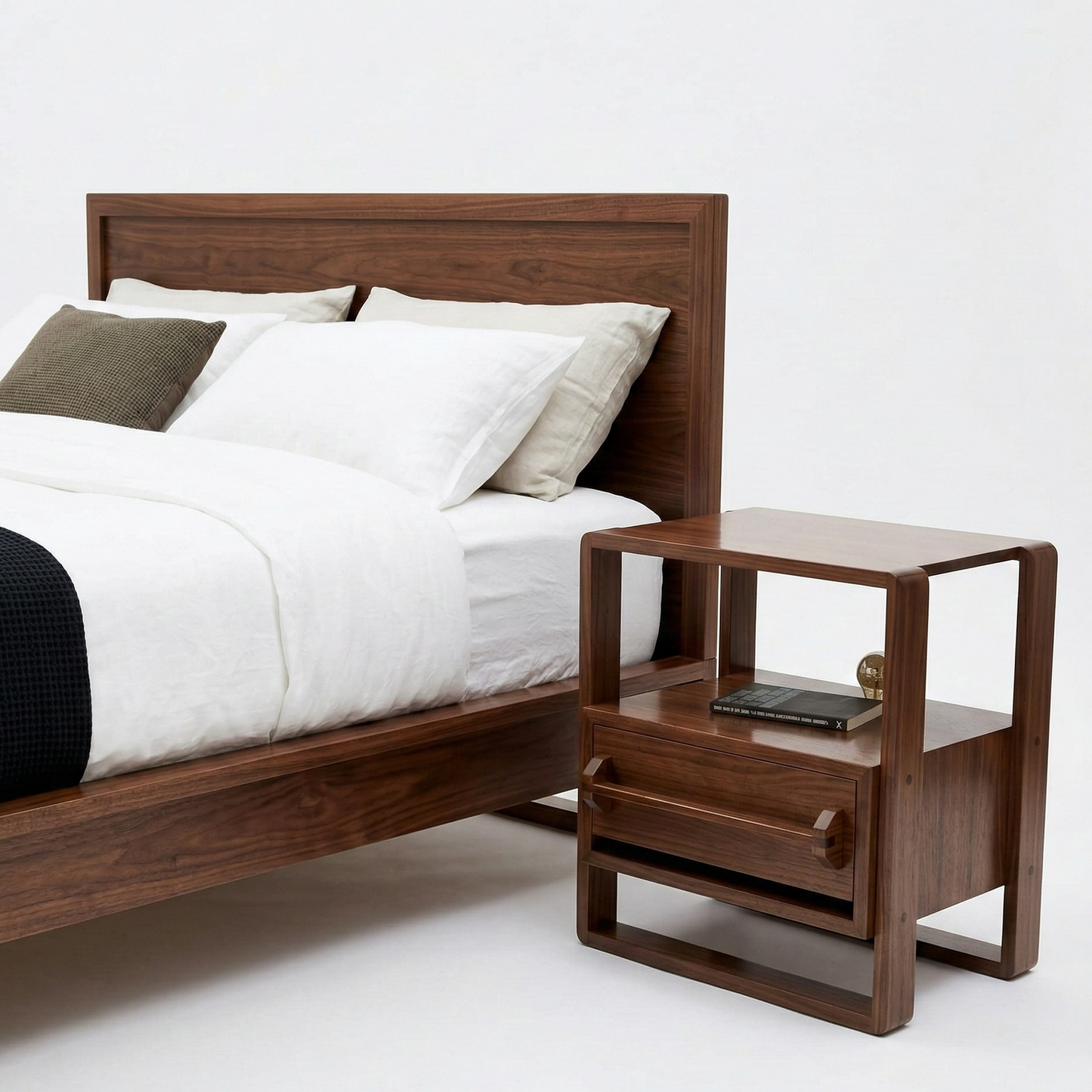 ADOUER WOOD Japandi Style Bedside Table with Open Storage Shelf
