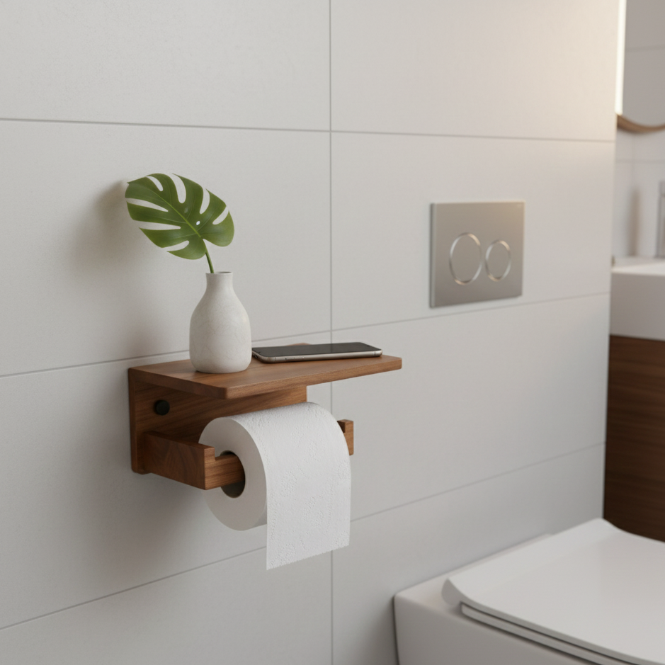 ADOUER WOOD Wall Mount Toilet Paper Holder with Shelf