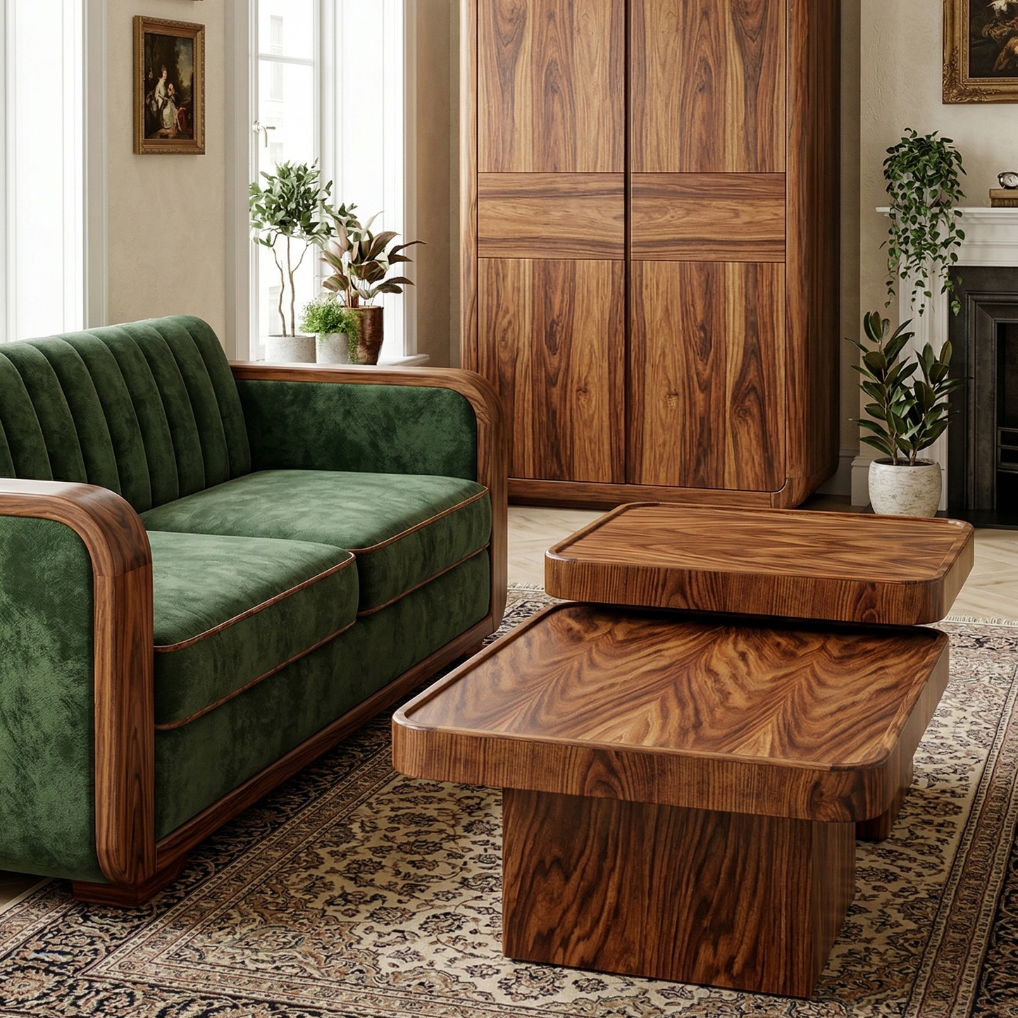 ADOUER WOOD Modern Nesting Coffee Table Set – 2-Piece Minimalist Plinth Style