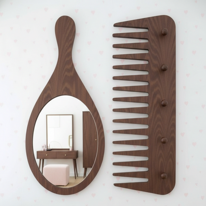 Adouer Wood Giant Mirror & Wide-Tooth Comb Wall Decor Set - Kids' Vanity Mirror