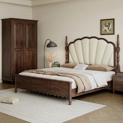 Adouer Wood Vintage-Inspired Scalloped Headboard Solid Wood Bed