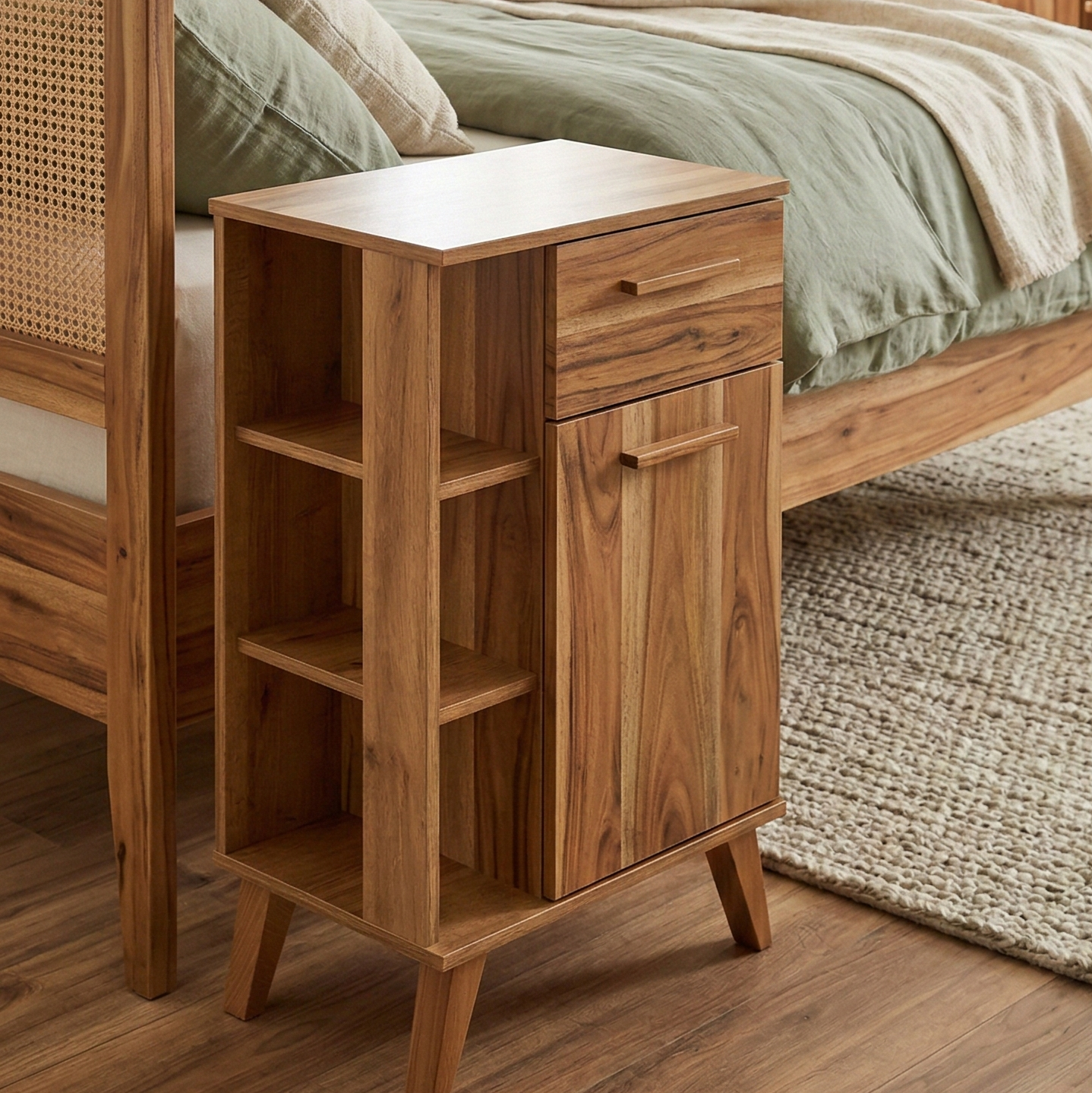 ADOUER WOOD Mid-Century Modern Sideboard Cabinet And Bedside Table