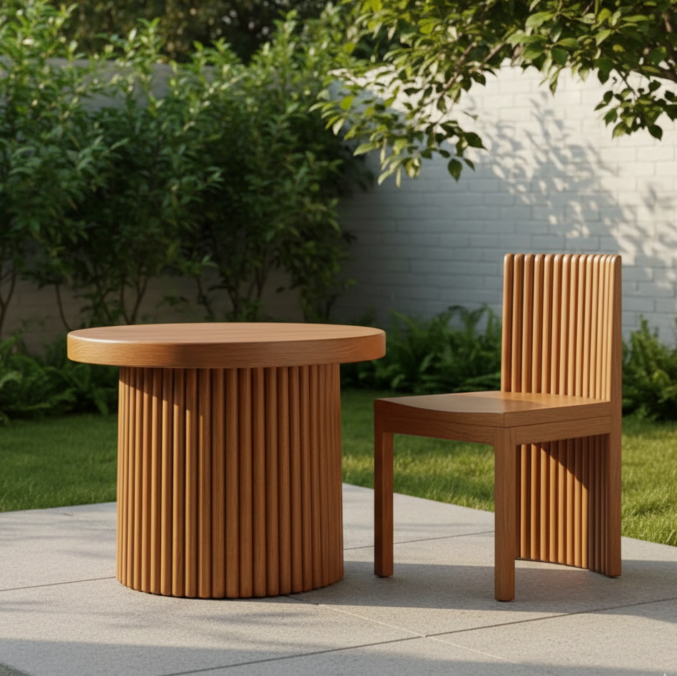ADOUER WOOD Handcrafted Fluted Wood Pedestal Table – Minimalist Round Coffee Table