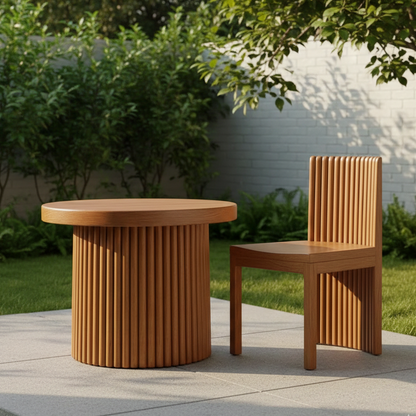 ADOUER WOOD Handcrafted Fluted Wood Pedestal Table – Minimalist Round Coffee Table