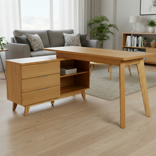 ADOUER WOOD  Mid-Century Modern L-Shaped Executive Desk