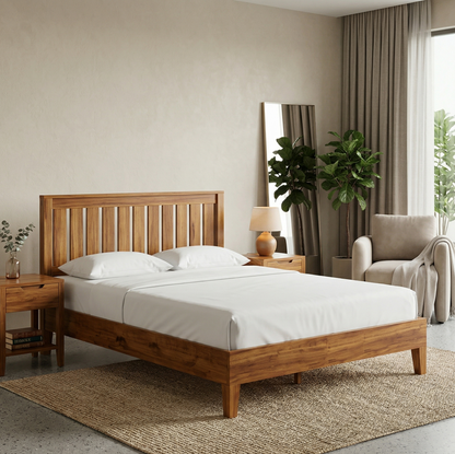 Classic Mission Style Solid Wood Bed – Natural / Walnut Finish –King/Queen