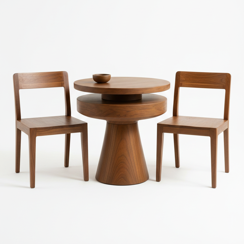 ADOUER WOOD Handcrafted Two-Tier Pedestal Side Table