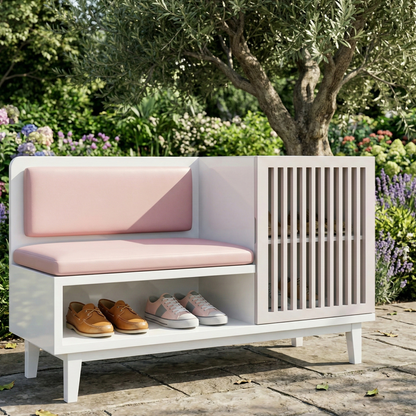 ADOUER WOOD Modern Entryway Shoe Rack Bench with Padded Seating & Slatted Storage Cabinet
