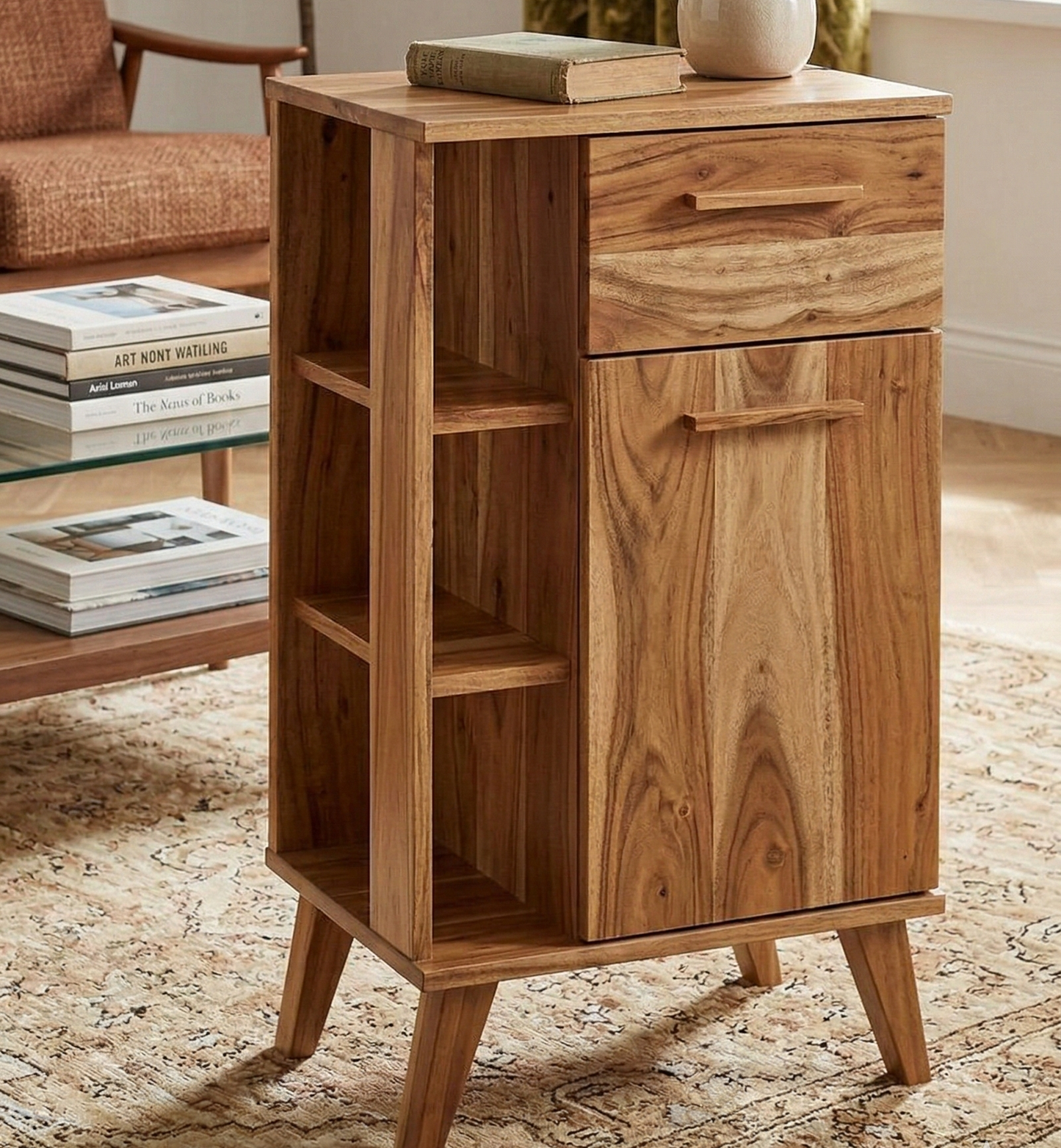 ADOUER WOOD Mid-Century Modern Sideboard Cabinet And Bedside Table