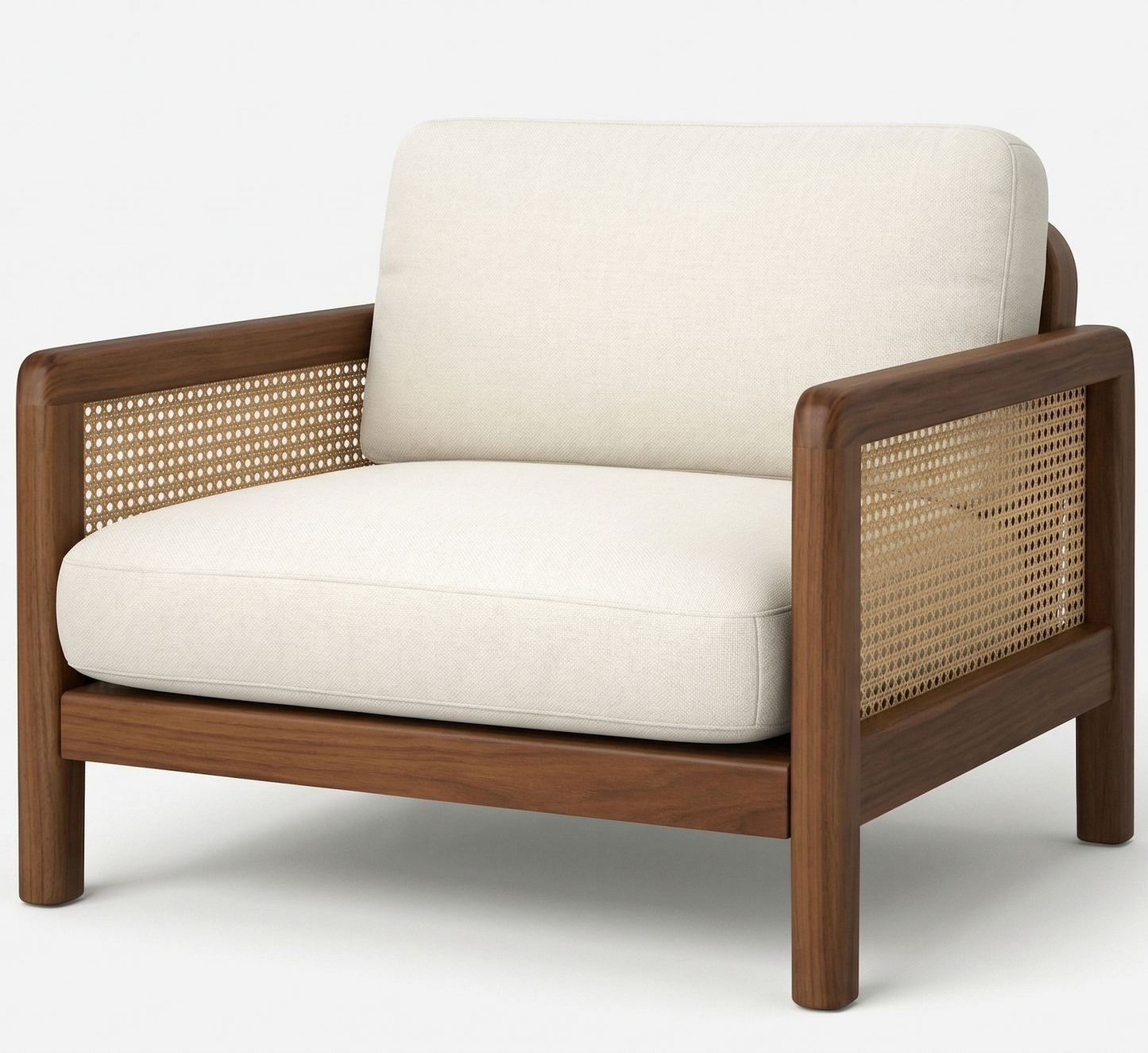 ADOUER WOOD Solid Wood Sofa with Natural Cane Backrest and Premium Fabric Cushions