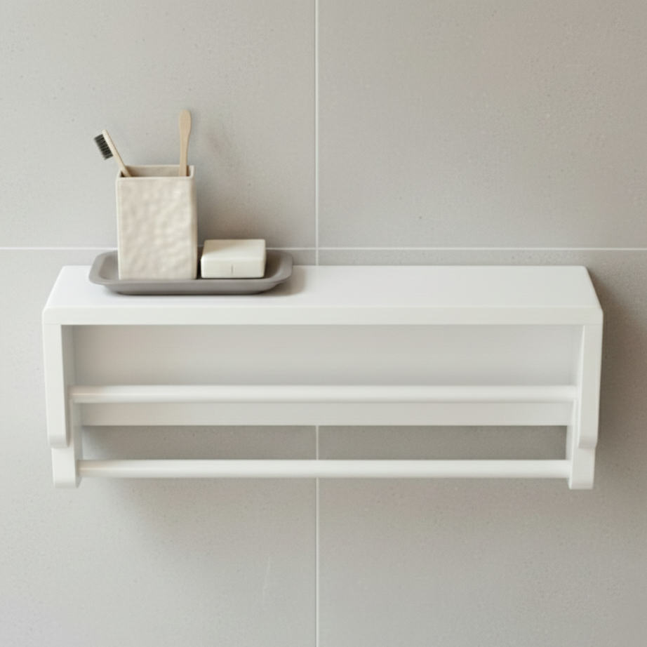 18-Inch Solid Acacia Wood Double Rod Towel Rack with Integrated Display Shelf (Set Of 2 Pcs.)