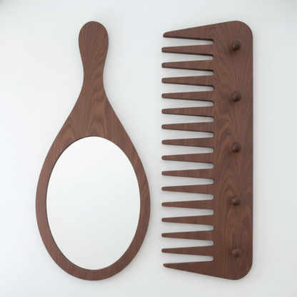 Adouer Wood Giant Mirror & Wide-Tooth Comb Wall Decor Set - Kids' Vanity Mirror