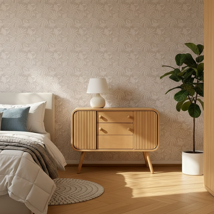 ADOUER WOOD Mid-Century Modern Sideboard – Curved Fluted Buffet Cabinet with 3 Drawers