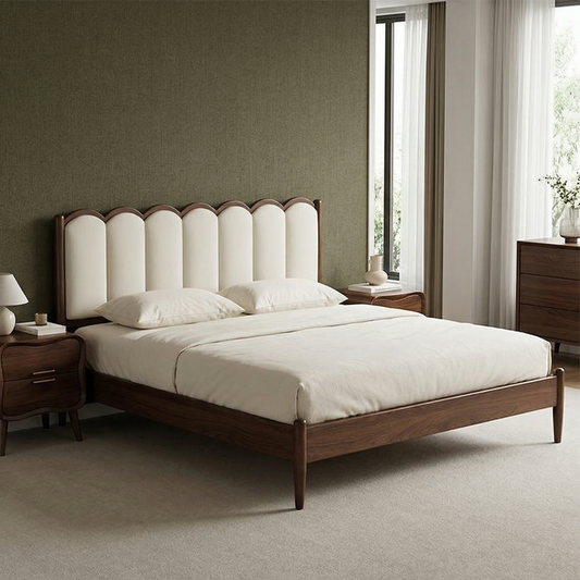 Adouer Wood Scalloped Upholstered Bed Frame – Modern Platform Bed with Channel Tufted Headboard