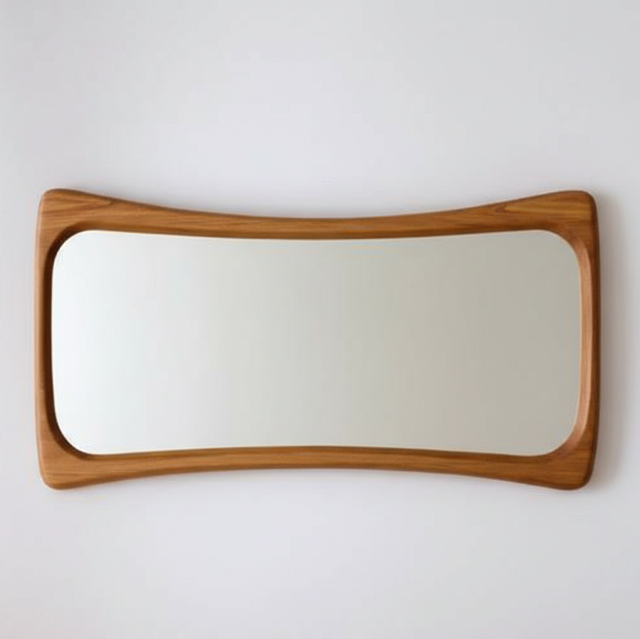 Acacia Wood Mid-Century Modern Organic Wood Wall Mirror