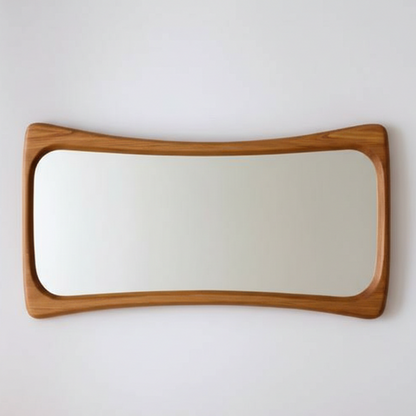 Acacia Wood Mid-Century Modern Organic Wood Wall Mirror