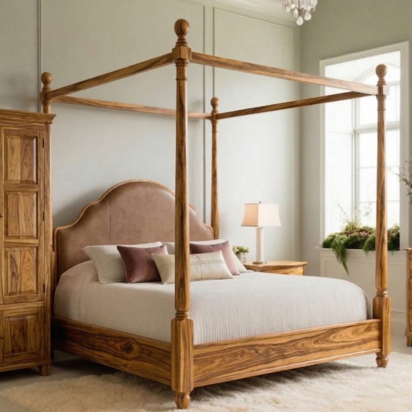 ADOUER WOOOD Heritage Sheesham Solid Wood Four-Poster Bed