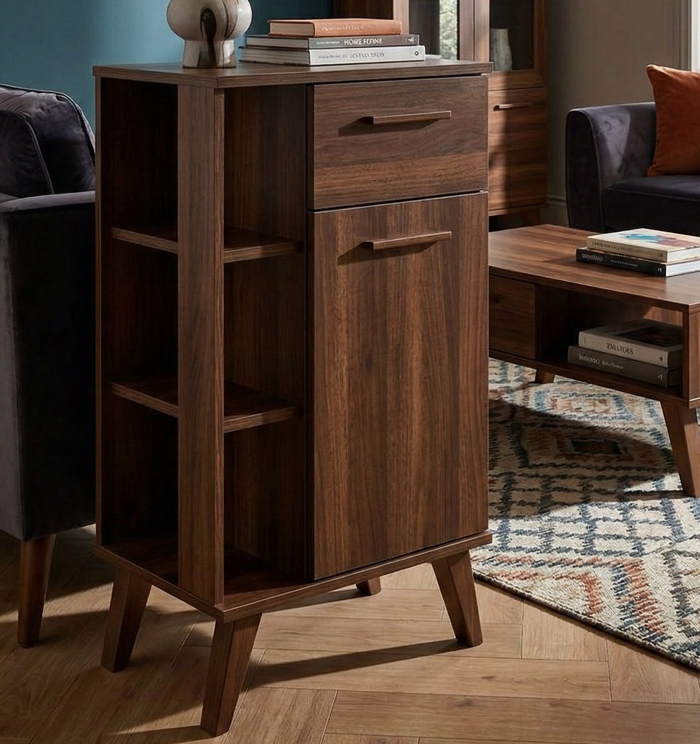 ADOUER WOOD Mid-Century Modern Sideboard Cabinet And Bedside Table