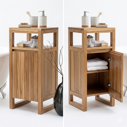 ADOUER WOOD Solid Acacia Wood Bathroom Floor Cabinet – Slim Freestanding Storage