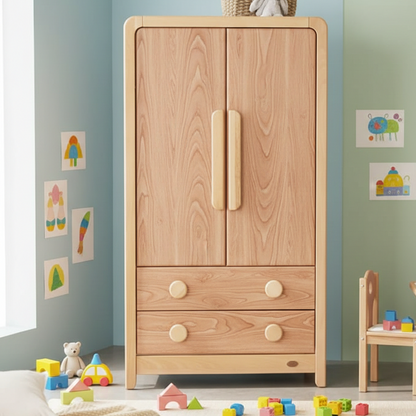 ADOUER WOOD  Solid Wood Modern 2-Door Children’s Armoire with Drawers - Two-Tone Wood