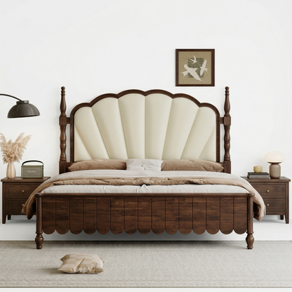 Adouer Wood Vintage-Inspired Scalloped Headboard Solid Wood Bed