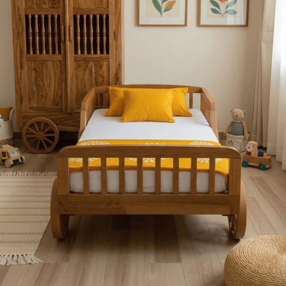 ADOUER WOOD Solid Sheesham Wood Chariot Bed for Toddlers & Children | Handcrafted Playful Design