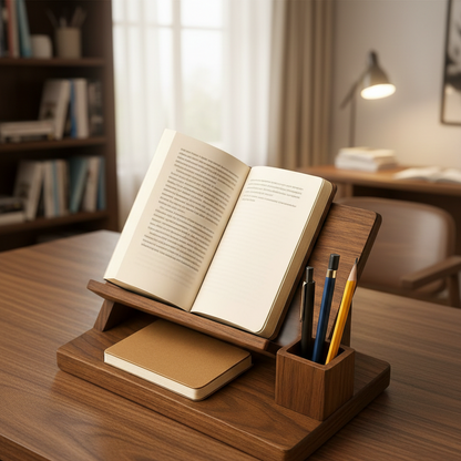ADOUER WOOD Handcrafted Wood Desktop Organizer  Book Stand & Stationery Holder