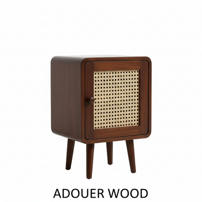 Adouer Wood Mid-Century Modern Rattan Bedside Table Wood Nightstand with Storage Door