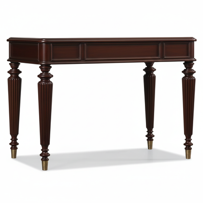 Adouer Wood "Aaylie Solid Wood Writing Desk – 42'' Classic Carved Desk with Fluted Legs and Rich Walnut Finish"